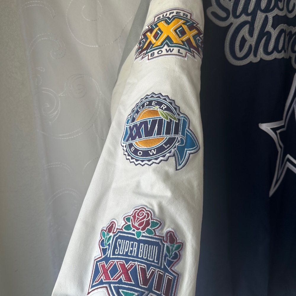NFL Dallas Cowboys Navy & White Letterman Jacket - Picture 3 of 5
